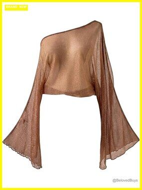 Plus Size Boho Mesh Sheer Bell Sleeve Asymmetrical Crop Top